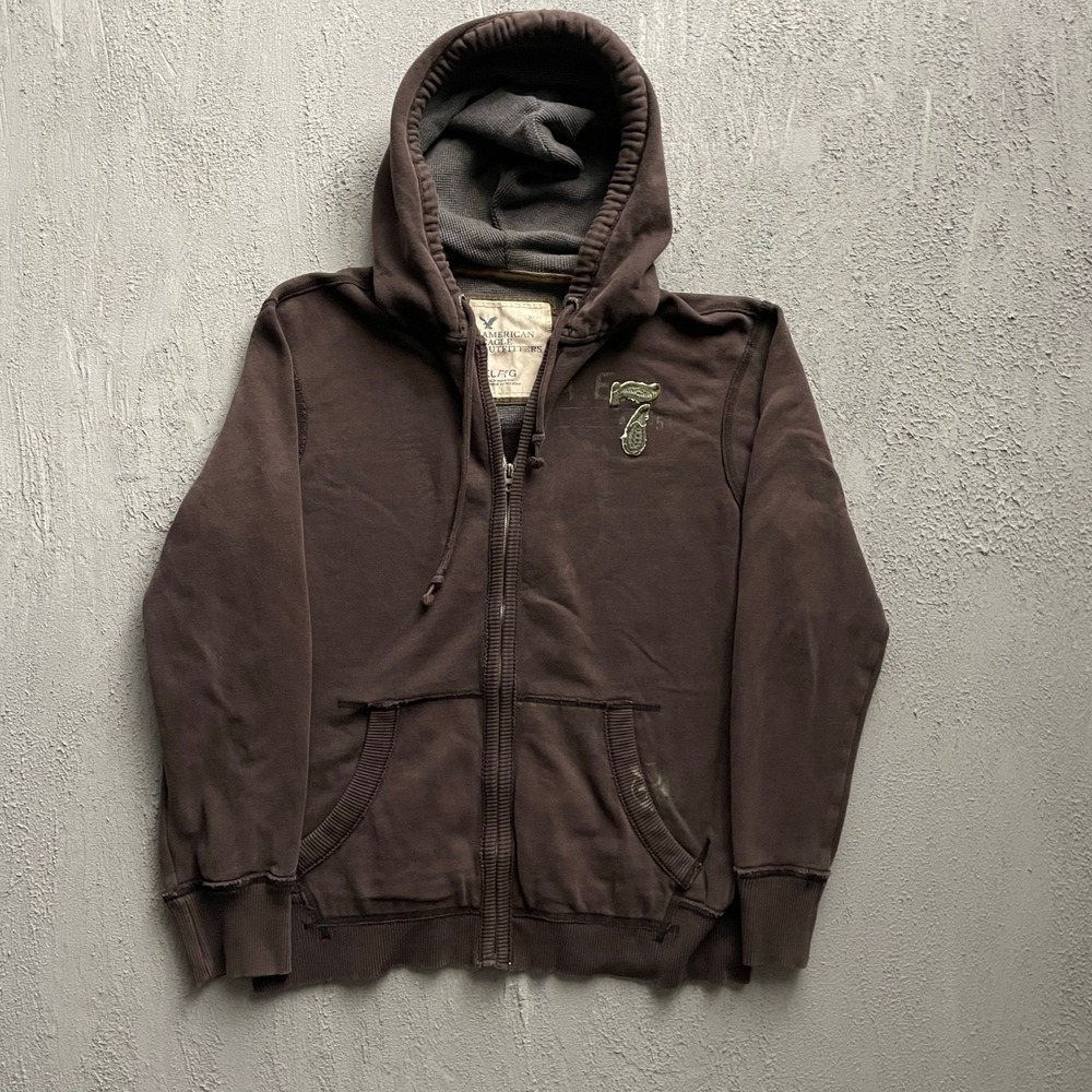 Vintage American Eagle Outfitters Zip Up Hoodie Mens XL Brown 2000s